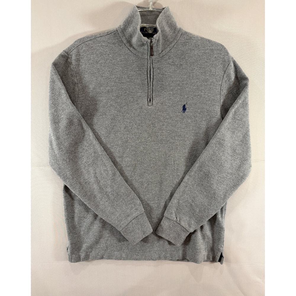 Polo Ralph Lauren Mens Gray Quarter Zip Pullover Pique Knit Sweater Size M